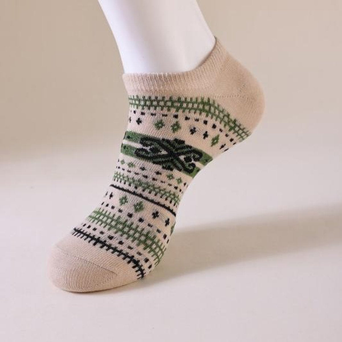 Socks - Fall/Winter Vintage Ethnic Striped Mid-Calf Socks - Breathable - Comfortable - Maillard - Crew Socks (7 Pairs) - Image 3