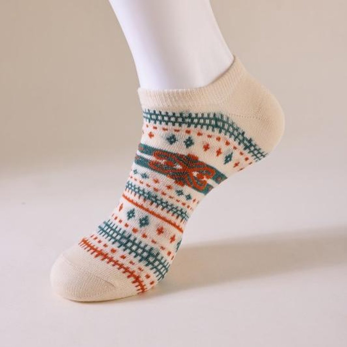 Socks - Fall/Winter Vintage Ethnic Striped Mid-Calf Socks - Breathable - Comfortable - Maillard - Crew Socks (7 Pairs) - Image 6