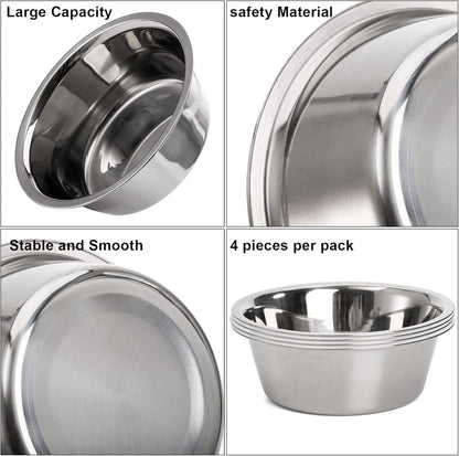 4-Pack Stainless Steel Food and Water Bowls for Cats and Dogs - Pet Food and Water Bowls - Pet Bowls - For Large, Medium, and Small Dogs - Kitten Bowls - Puppy Bowls - Image 4