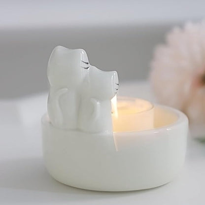Candle Holder - 1 Piece Cartoon Cat Candle Holder - White Handmade Ceramic Candle Holder - Tea Candle Holder - Decorative Candle Holder - A Gift for Spending Warm Moments with Your Loved One - A Gift for Your Lover or Friend - Image 2