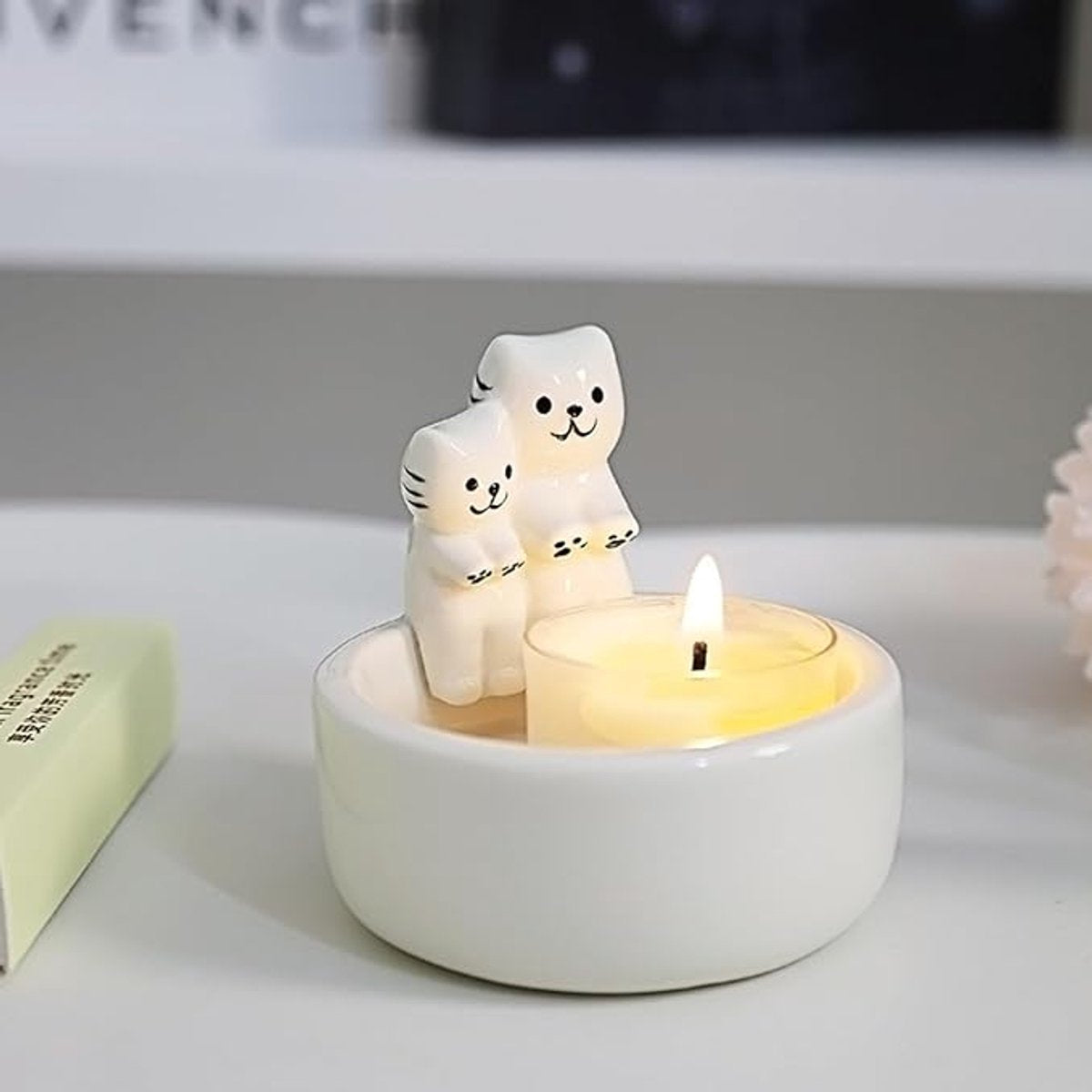 Candle Holder - 1 Piece Cartoon Cat Candle Holder - White Handmade Ceramic Candle Holder - Tea Candle Holder - Decorative Candle Holder - A Gift for Spending Warm Moments with Your Loved One - A Gift for Your Lover or Friend - Image 5