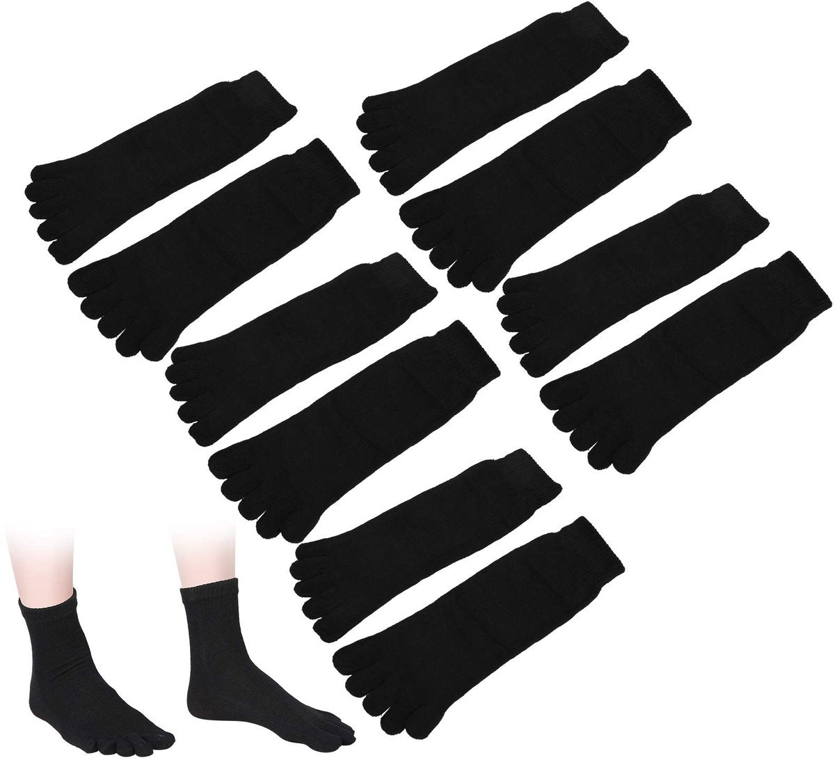 Socks - Pack of 5 pairs - Split Toe Socks - Breathable - Men's Socks - Sports Socks (Black) - Image 2