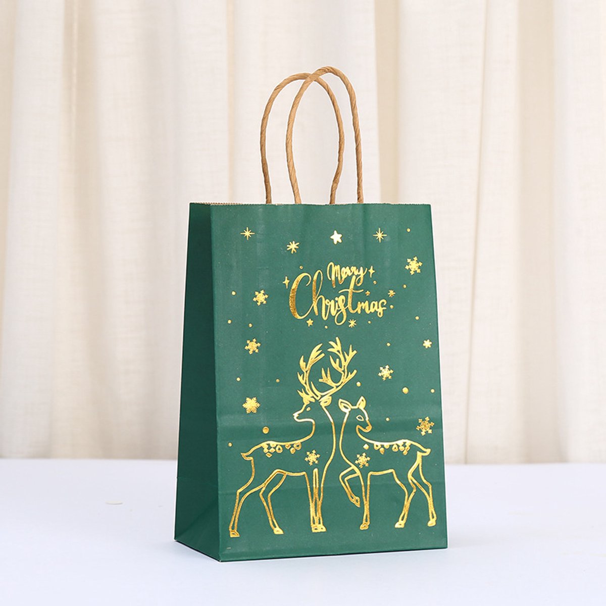 Gift Bags - 12 pieces - Kraft paper gift bags - Bags - Tote bags - Christmas paper bags with print - Party wrapping bags - Image 3