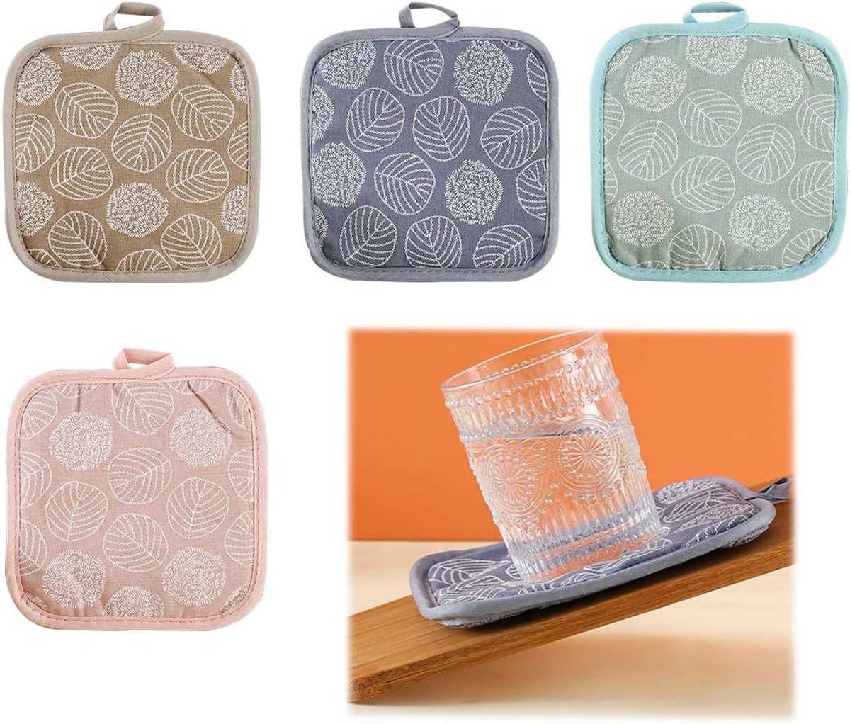 4-Pack Kitchen Heat Insulation Mats - Cotton and Linen Material - Heat Resistant - Kitchen Pot Holder - Non-Slip - Anti-Scald - Multifunctional Pot Holder - Placemat - Image 6