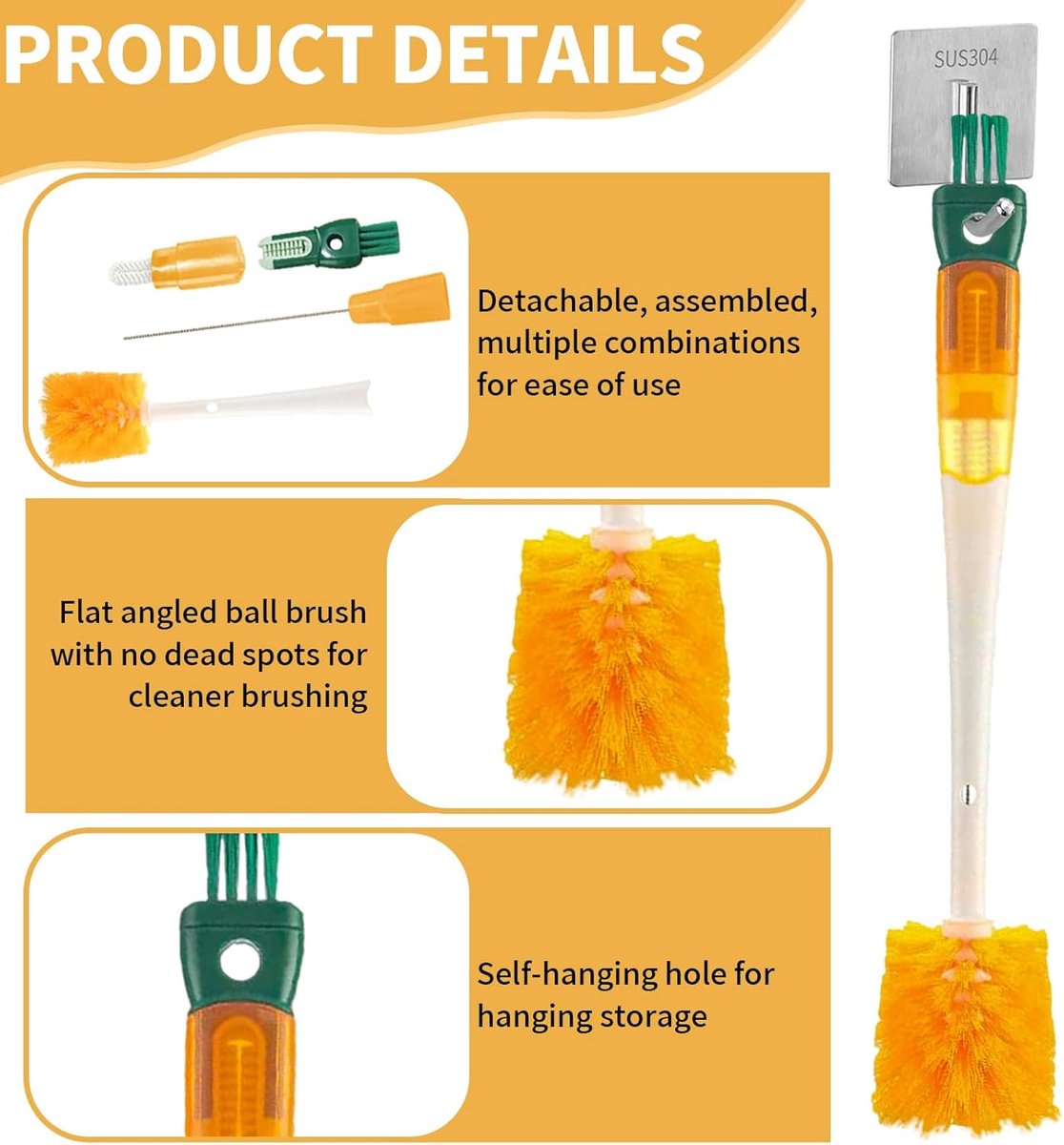 Bottle Brush - 5-in-1 Bottle Brush - Bottle Brush for Babies - Suitable for all types of glass cups - Cleans cup rims, straws and other parts. - Image 2