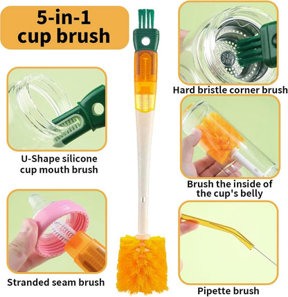 Bottle Brush - 5-in-1 Bottle Brush - Bottle Brush for Babies - Suitable for all types of glass cups - Cleans cup rims, straws and other parts. - Image 3