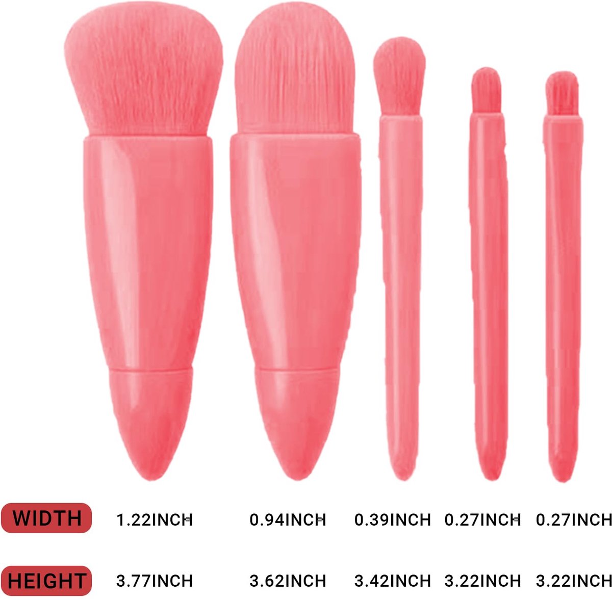 Makeup Brush Set - 5-Pack - Portable - Travel Makeup Brush Set with Mirror Case - Professional Foundation Brush, Eyeshadow Brush, and Blending Brush for Women - Pink - Image 2