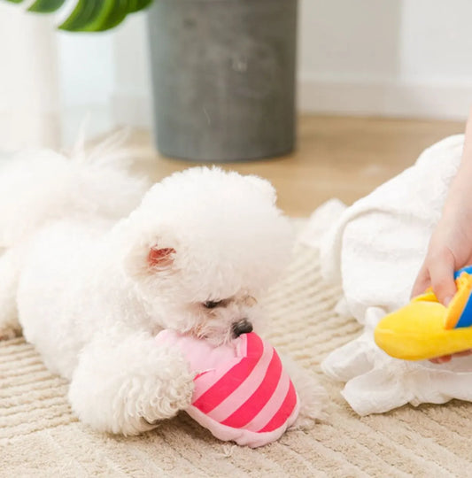 Dog Toys - Dog Cuddly Toy - Slipper Shape - Interactive - Dog Toy - Pink Stripes - Image 2