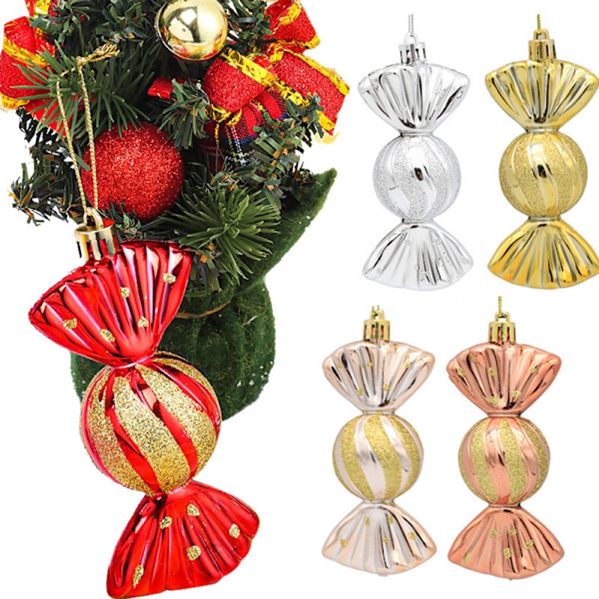 Christmas Decorations - Christmas Decorations - Painted Candy Christmas Tree Decorations - Gold (5 per box) - Image 5