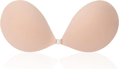 1 round bra cup - strapless invisible silicone - transparent push-up bra - seamless design - front closure - beige - A