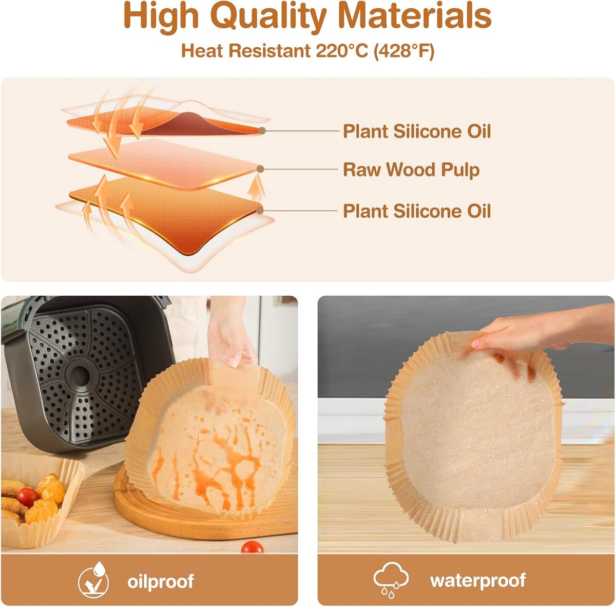 Airfryer Paper (100 sheets) - Airfryer Paper Mat 20 cm - Non-stick Airfryer Paper - Baking Mat - BPA-free - Suitable for 3-6 litre ovens - Baking Tray - Microwave-safe (square) - Image 4