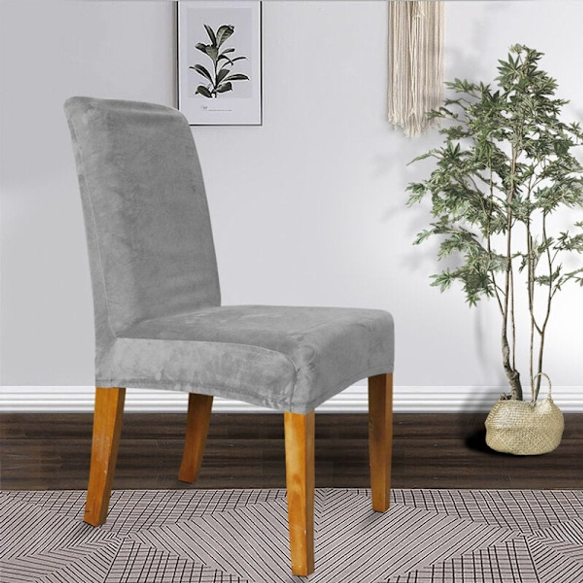 Chair Covers - Set of Velvet Chair Covers - Gray Chair Covers - Stretch Dining Chair Covers - Set of 6 - Image 3
