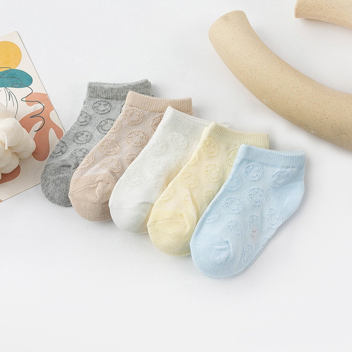 Baby socks - (5 pairs) - Socks - Children's socks - 100% cotton baby socks - Suitable for toddlers and children - Breathable lace mesh socks size M - Suitable for children from 1 to 3 years - Image 2