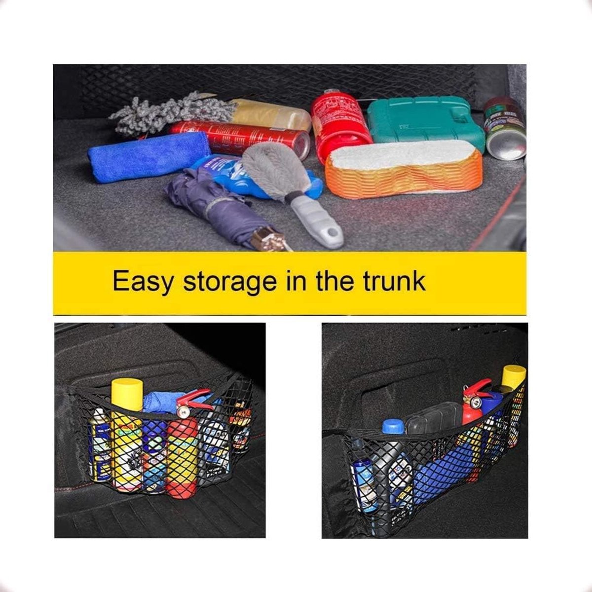 Car Trunk Storage Net (2-Pack) - Storage Bag 50*25cm - With Velcro - Car Seat Storage Net - Universal Net Bag for SUVs, Sedans and Trucks - Suitable for storing mobile phone accessories, water bottles - Image 4