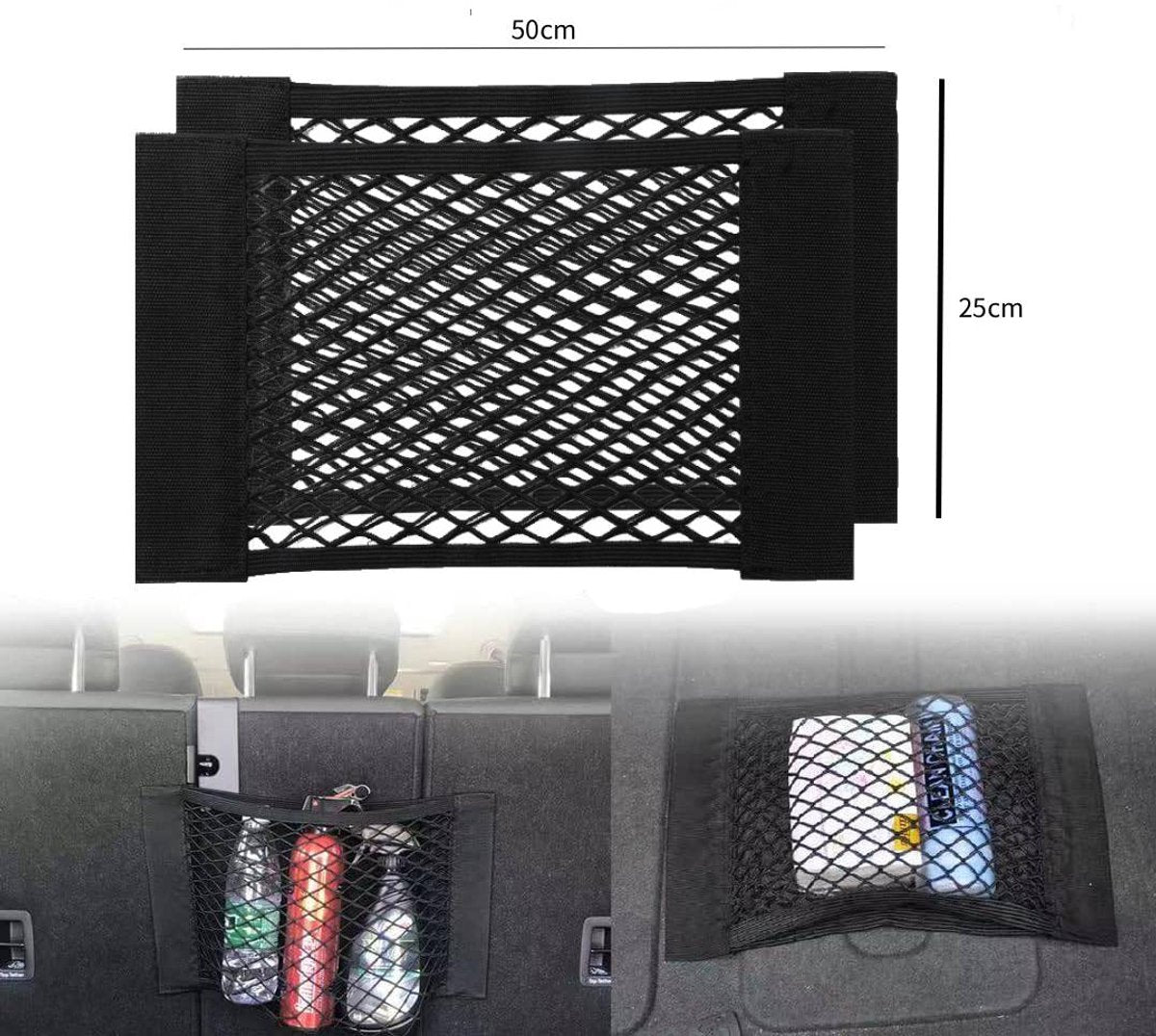 Car Trunk Storage Net (2-Pack) - Storage Bag 50*25cm - With Velcro - Car Seat Storage Net - Universal Net Bag for SUVs, Sedans and Trucks - Suitable for storing mobile phone accessories, water bottles - Image 5