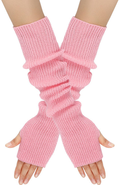 Arm Sleeves - Women's Long Fingerless Knitted Y2K Arm Sleeves - (Pink)