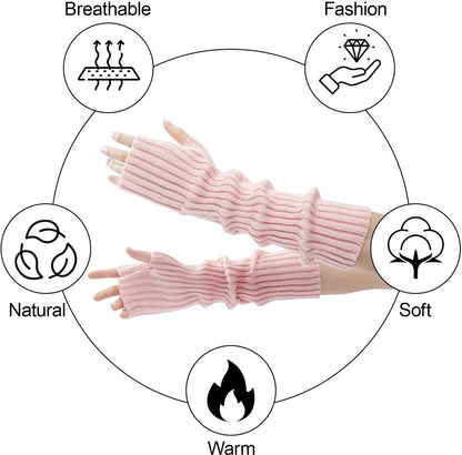 Arm Sleeves - Women's Long Fingerless Knitted Y2K Arm Sleeves - (Pink) - Image 4