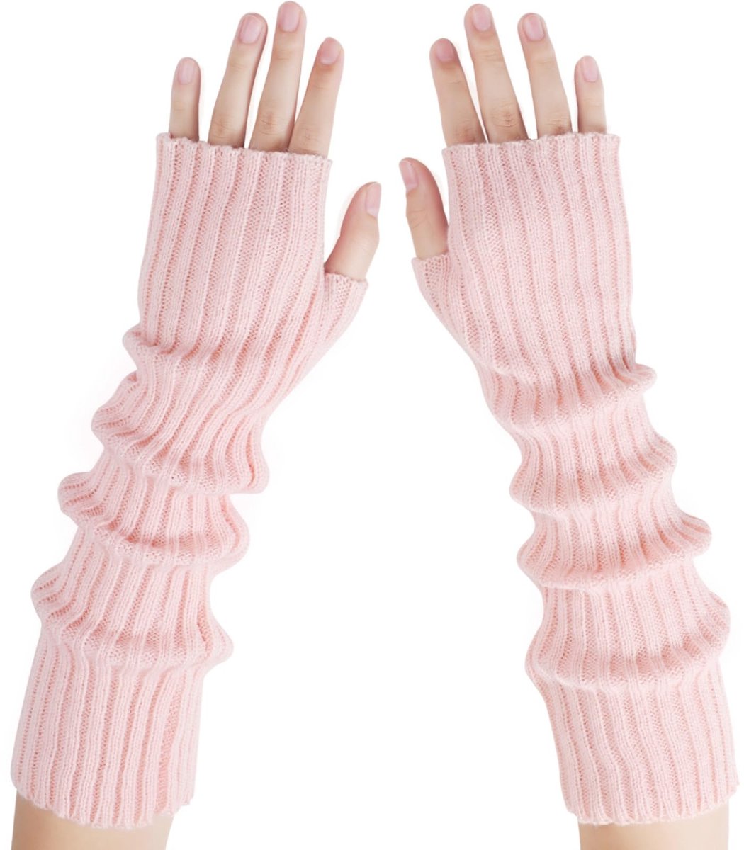Arm Sleeves - Women's Long Fingerless Knitted Y2K Arm Sleeves - (Pink) - Image 5