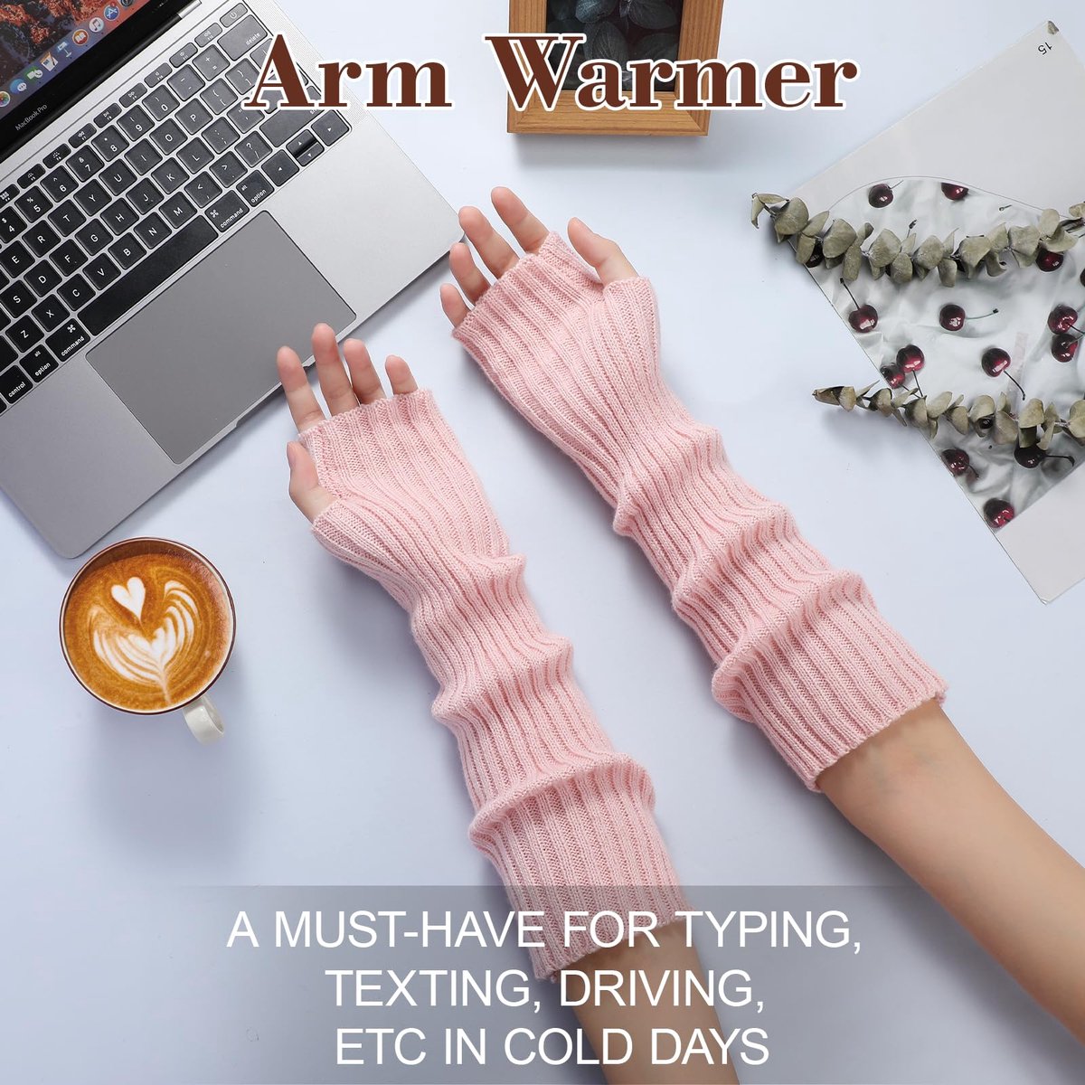 Arm Sleeves - Women's Long Fingerless Knitted Y2K Arm Sleeves - (Pink) - Image 7