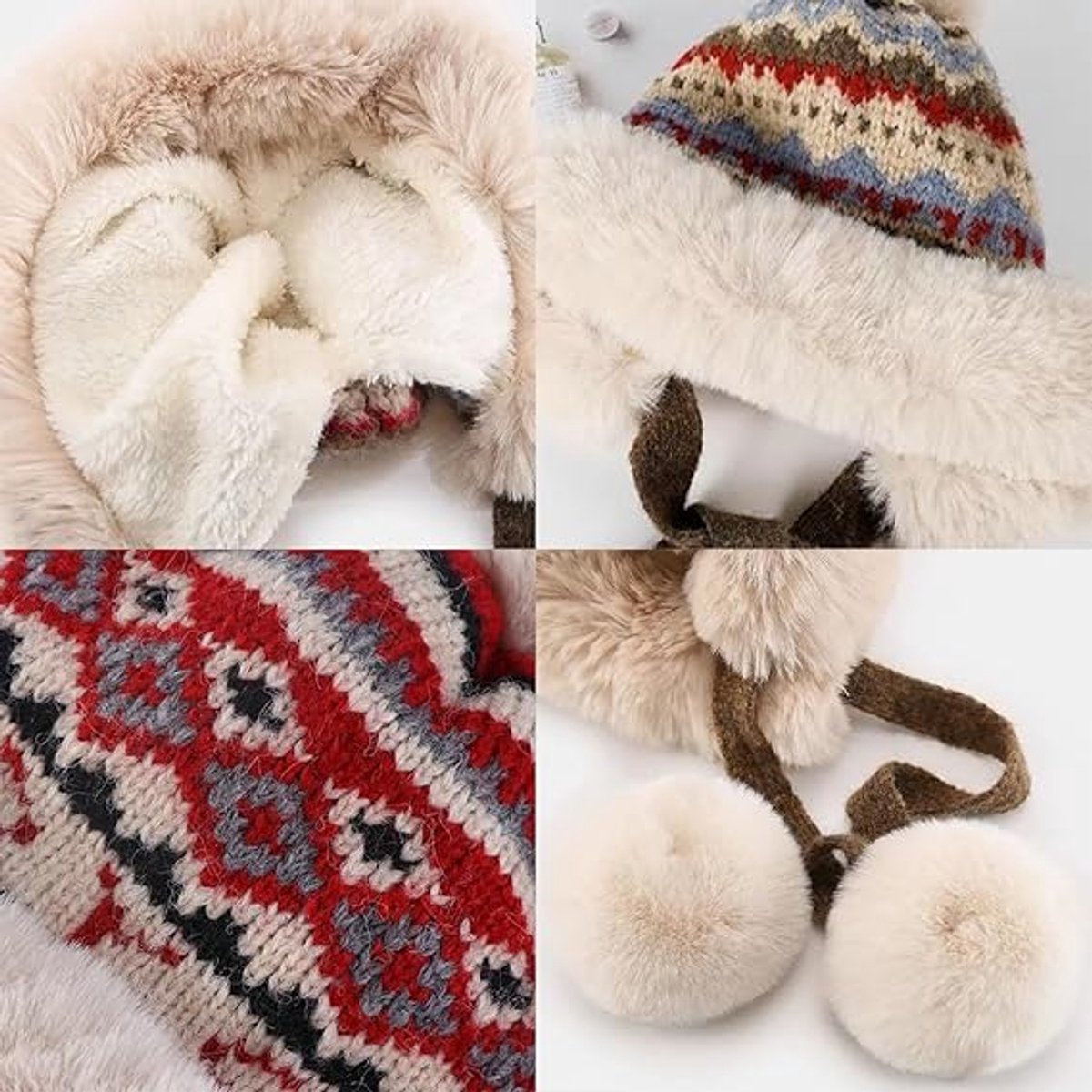 Hat - Thick wool knitted women's hat - Women's winter hat - Winter hat with pompoms - Warm wool lining - Aviator hat with earflaps - Christmas gift - Birthday gift (coffee color) - Image 2