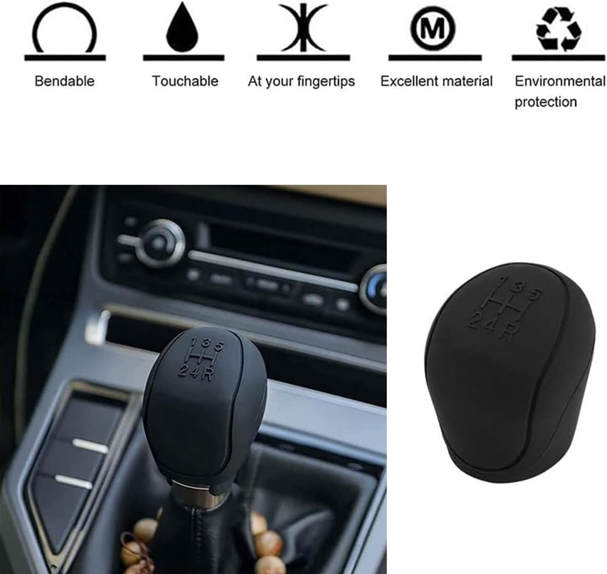 Transmission Lever Cover - Car Gear Shift Knob Cover - Car Gear Shift Knob Protective Cover - Car Round Soft Silicone Anti-slip Gear Shift Knob Cover - Black - Image 2