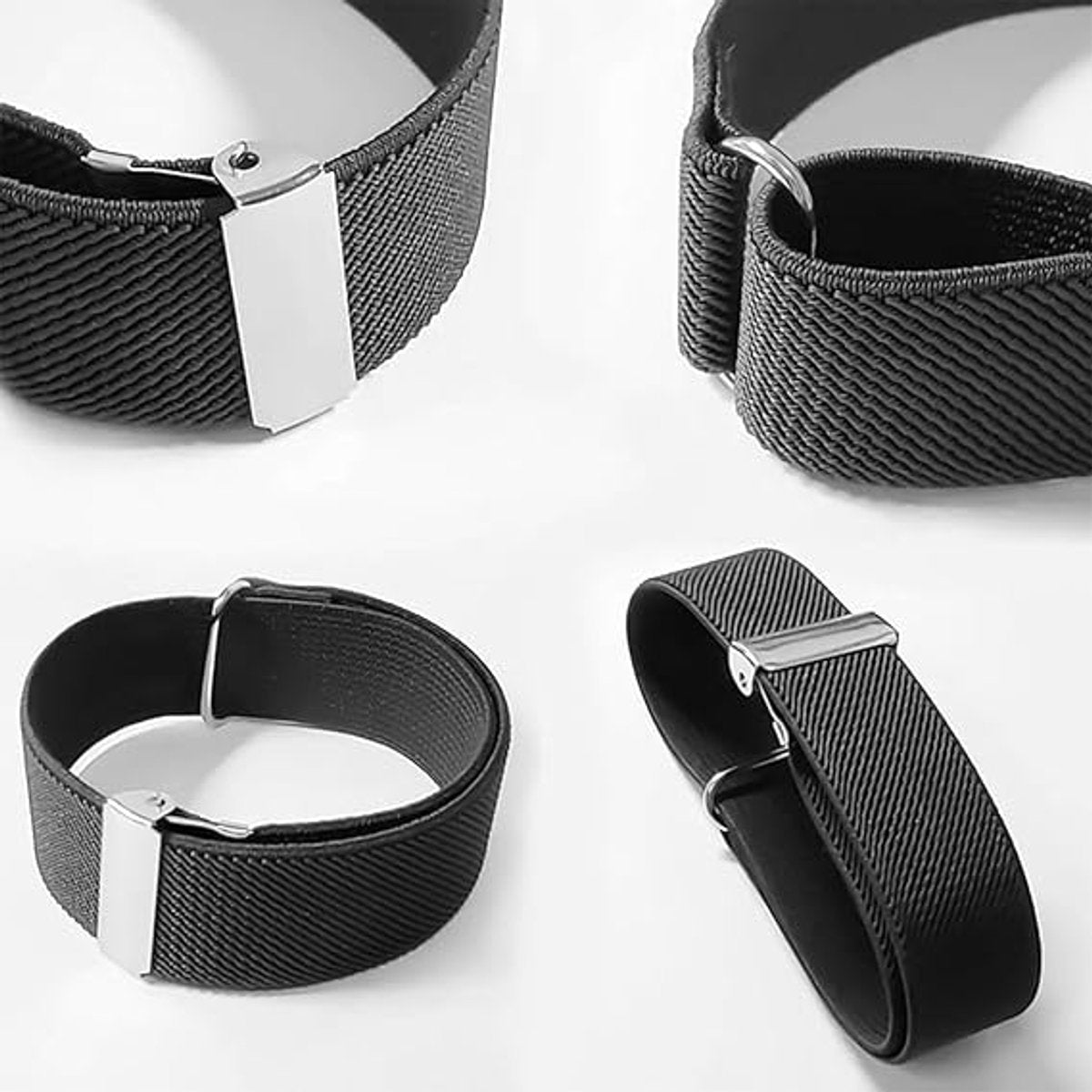Shirt Bracelet - 2 Pairs of Cuff Rings - Adjustable Cufflinks - Non-slip Cuff Bra - Elastic Cuffs - Cufflinks - Black/Blue - L - Image 2