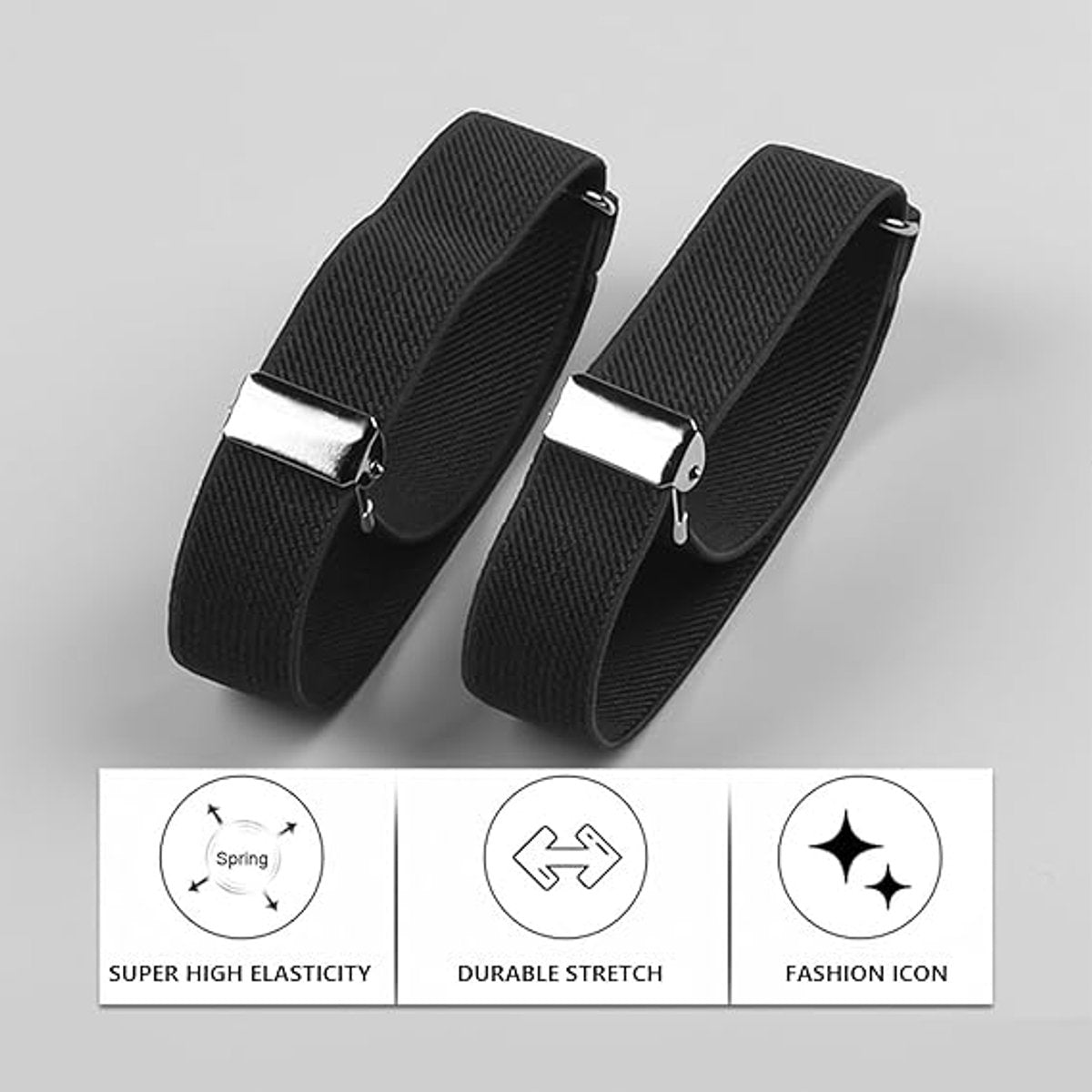Shirt Bracelet - 2 Pairs of Cuff Rings - Adjustable Cufflinks - Non-slip Cuff Bra - Elastic Cuffs - Cufflinks - Black/Blue - L - Image 3
