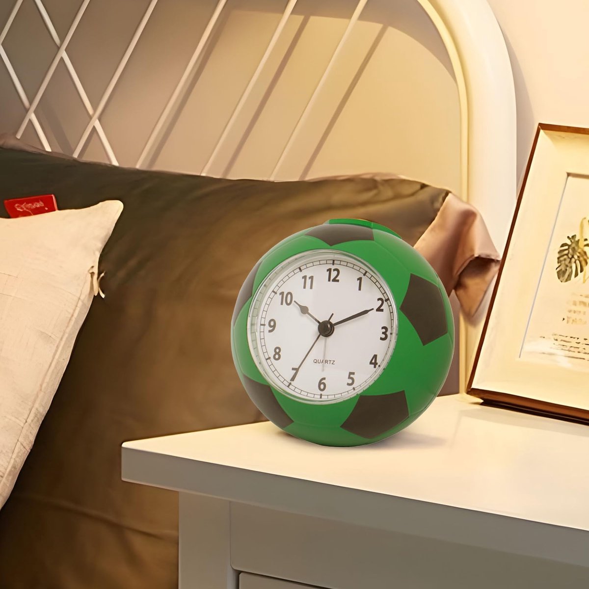 Football Alarm Clock - Silent - Non-ticking Desk Clock | Kids Bedside Clock | Cute football design, easy-to-read analog display, perfect for kids' bedrooms, great birthday gift for boys and girls - vegetable - Image 4