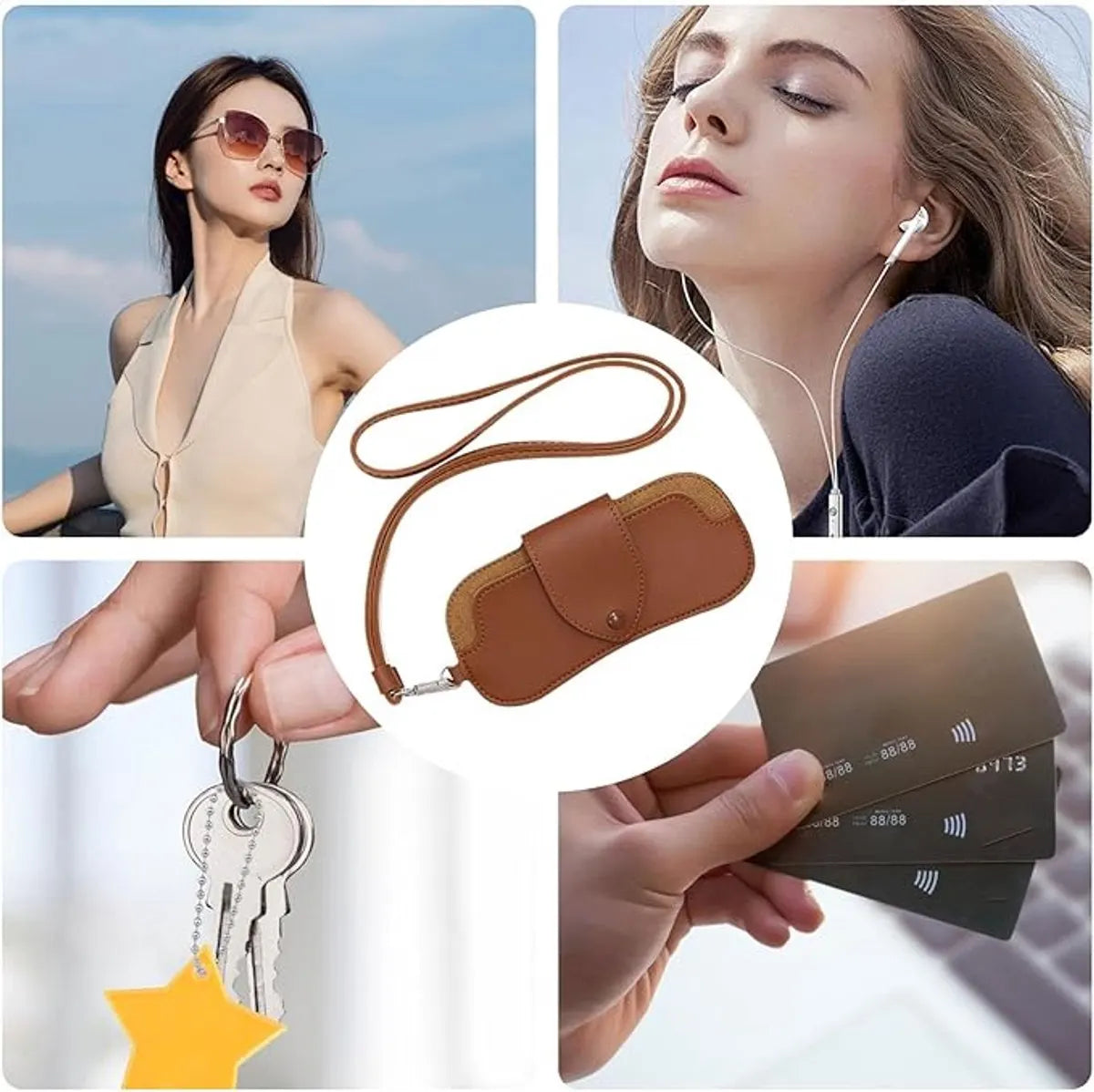 Portable Sunglasses Case - Glasses Case with Neck Strap - Dimensions: 16.5 x 7.4 x 0.9 cm - Compact and Durable Design - Perfect for Hiking, Camping and Traveling - Brown - Image 2