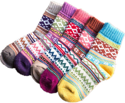Pack of 5 pairs - Thick, warm women's socks for autumn and winter - Chunky knitted women's socks - Warm socks