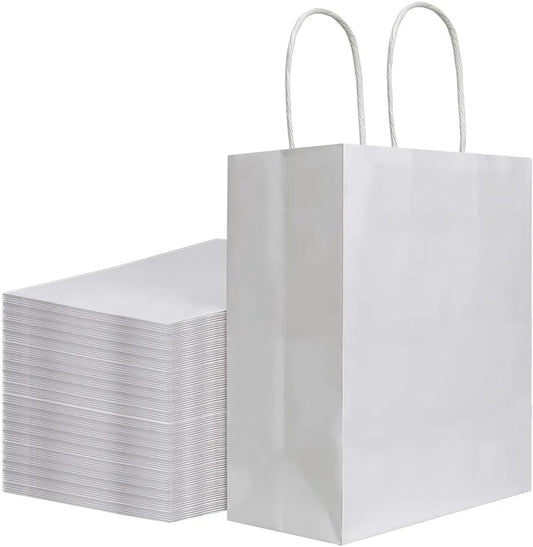 Pack of 20 - Size 21*11*27cm, Medium White Kraft Paper Bags with Handles - Gift Bags, Craft Bags, Shopping Bags, Shopping Bags, Birthday Gift Bags, Wedding Bags, Business Bags