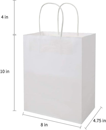 Pack of 20 - Size 21*11*27cm, Medium White Kraft Paper Bags with Handles - Gift Bags, Craft Bags, Shopping Bags, Shopping Bags, Birthday Gift Bags, Wedding Bags, Business Bags - Image 4