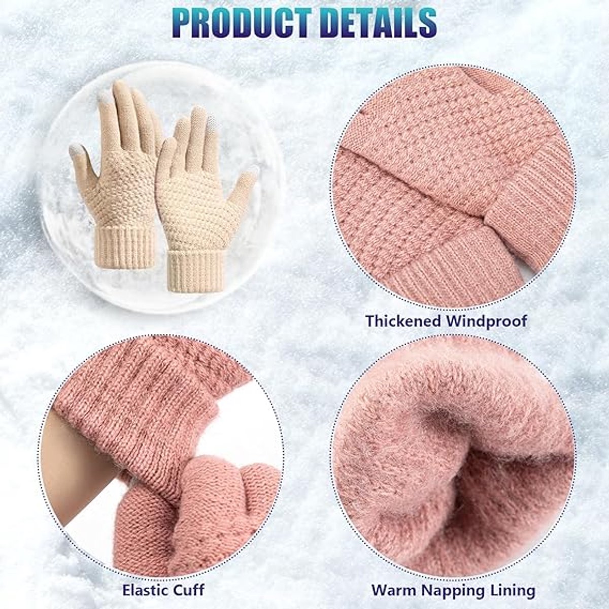 Winter Gloves - Two-pack - Men's Gloves - Warm and Soft - Winter Gloves with Touchscreen - Elastic Cuffs - Knitted Gloves - Suitable for Cold Weather (Black) - Image 2