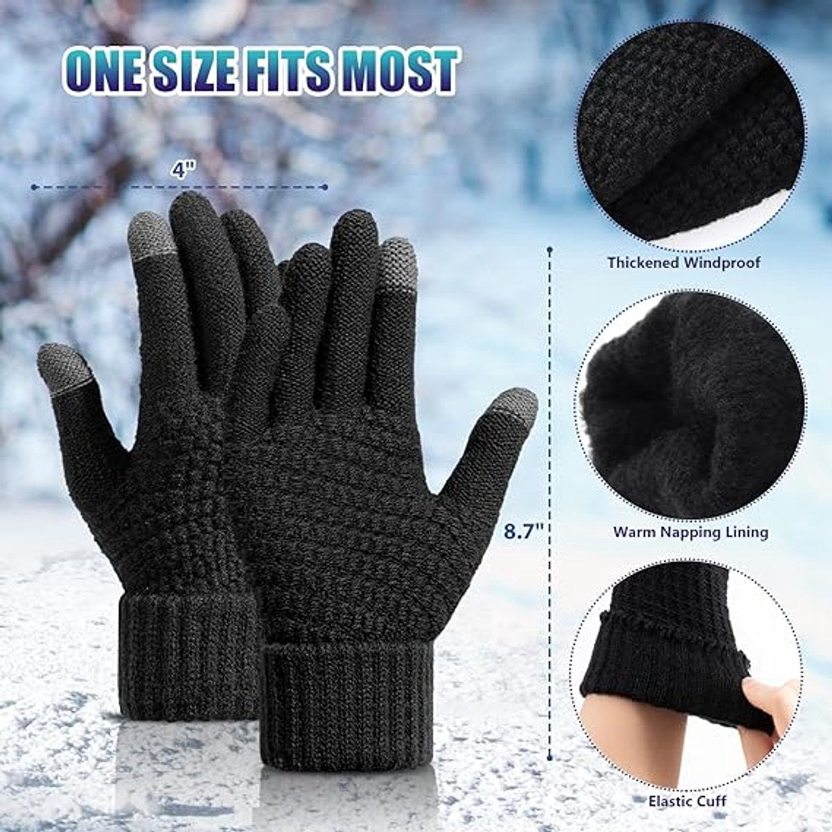 Winter Gloves - Two-pack - Men's Gloves - Warm and Soft - Winter Gloves with Touchscreen - Elastic Cuffs - Knitted Gloves - Suitable for Cold Weather (Black) - Image 6