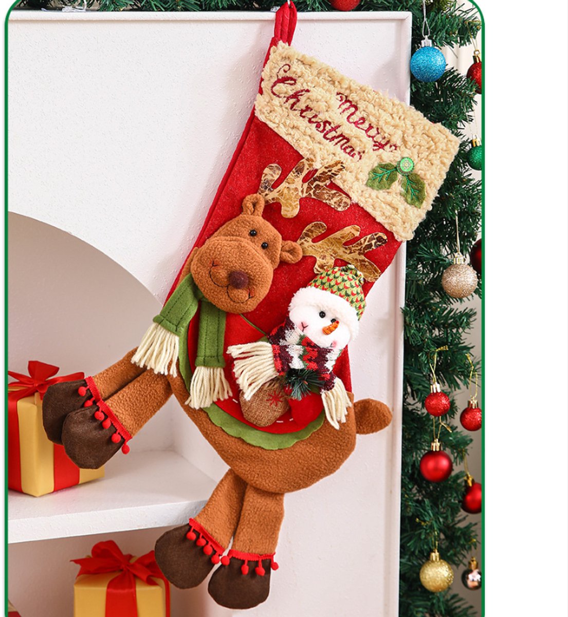 Christmas Stocking Gift Bag - Large Size - Children's - Preschool - Christmas Gift - Old Snowman - Candy Apple Bag Decoration - Image 2