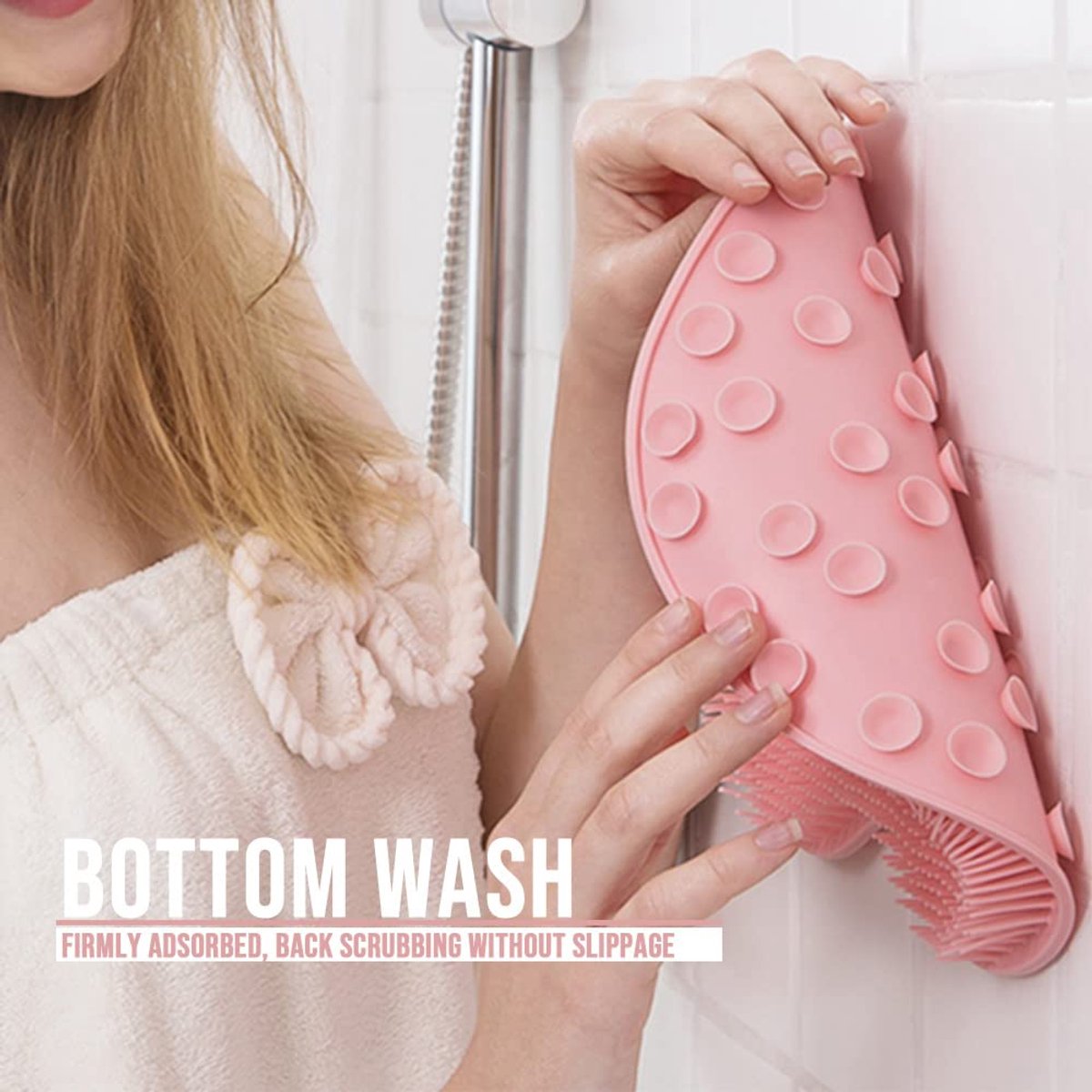 Shower Mat - Non-Slip Bath Mat - Foot Cleansing Pad, Back Scrub Pad, Exfoliating Bath Scrub Pad, Non-Slip Wall Suction Cup - Suitable for Men and Women (Orange) - Image 3