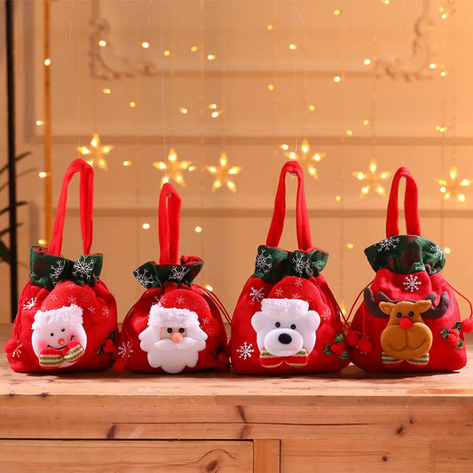 Christmas Gift Bags - Set of 4 - Velvet Material - Candy Bags for Kids - Christmas Apple Bags - Reusable Christmas Gift Bags - Party Bags - 20*20cm - Image 2