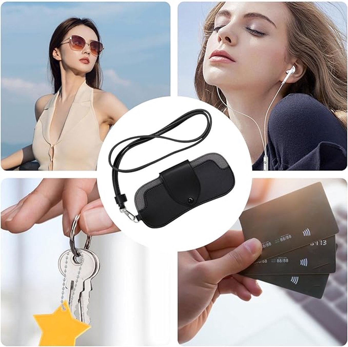 Portable Sunglasses Case - Glasses Case with Neck Strap - Dimensions: 16.5 x 7.4 x 0.9 cm - Compact and Durable Design - Perfect for Hiking, Camping and Traveling - Black - Image 4