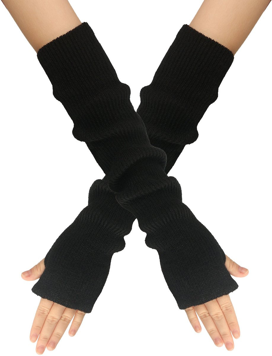 Black Wristbands - Long Knitted Wristbands - Fingerless Gloves - Long Knitted Sleeves for Women - Long Fingerless Sleeves - (Black) - Image 3