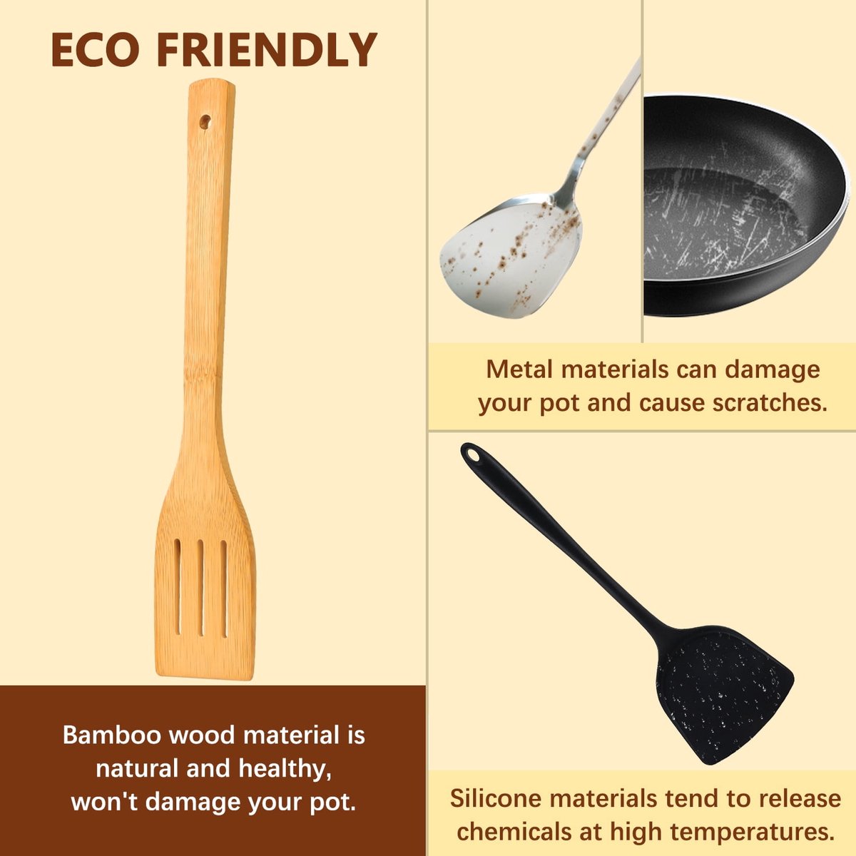 cookware set - 6-piece bamboo spatula and spoon set - Suitable for cooking - Wooden cookware - Image 3