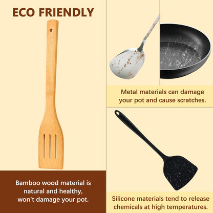 cookware set - 6-piece bamboo spatula and spoon set - Suitable for cooking - Wooden cookware - Image 3