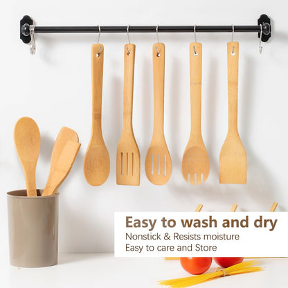 cookware set - 6-piece bamboo spatula and spoon set - Suitable for cooking - Wooden cookware - Image 4