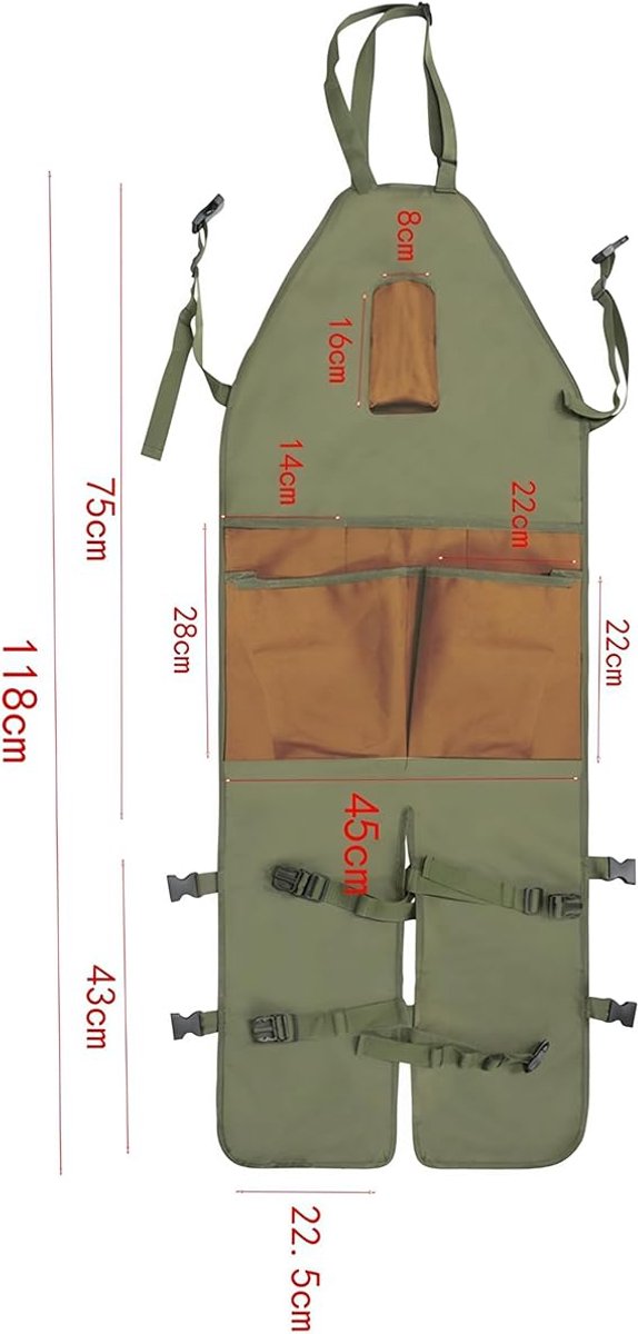 One-Piece Garden Apron - Men's Apron - Harvest Apron with Pockets - Waterproof - Adjustable, Knee-Reinforced - Suitable for Mowing and Grass Trimming (Green + Khaki) - Image 2