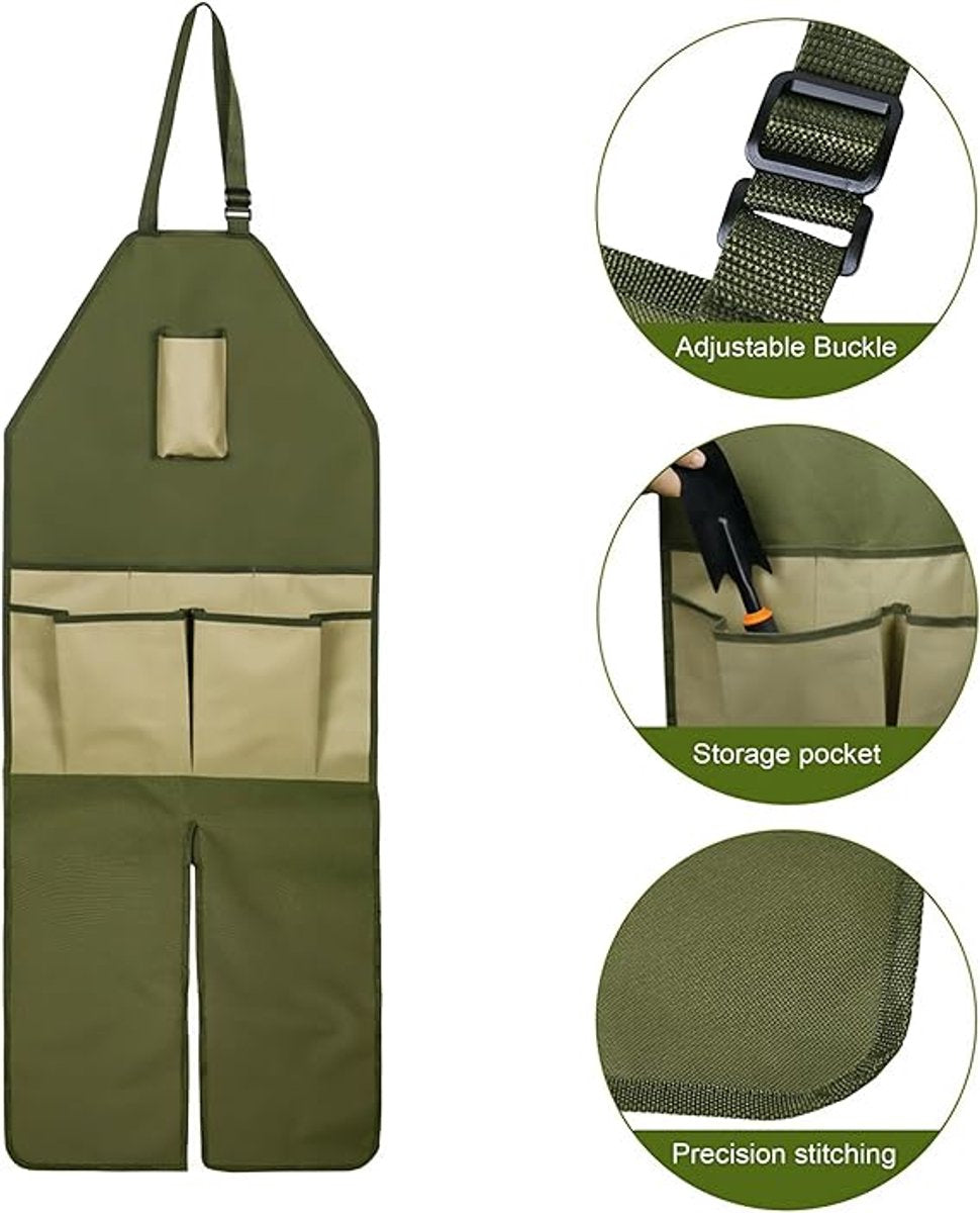 One-Piece Garden Apron - Men's Apron - Harvest Apron with Pockets - Waterproof - Adjustable, Knee-Reinforced - Suitable for Mowing and Grass Trimming (Green + Khaki) - Image 3