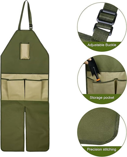 One-Piece Garden Apron - Men's Apron - Harvest Apron with Pockets - Waterproof - Adjustable, Knee-Reinforced - Suitable for Mowing and Grass Trimming (Green + Khaki) - Image 3