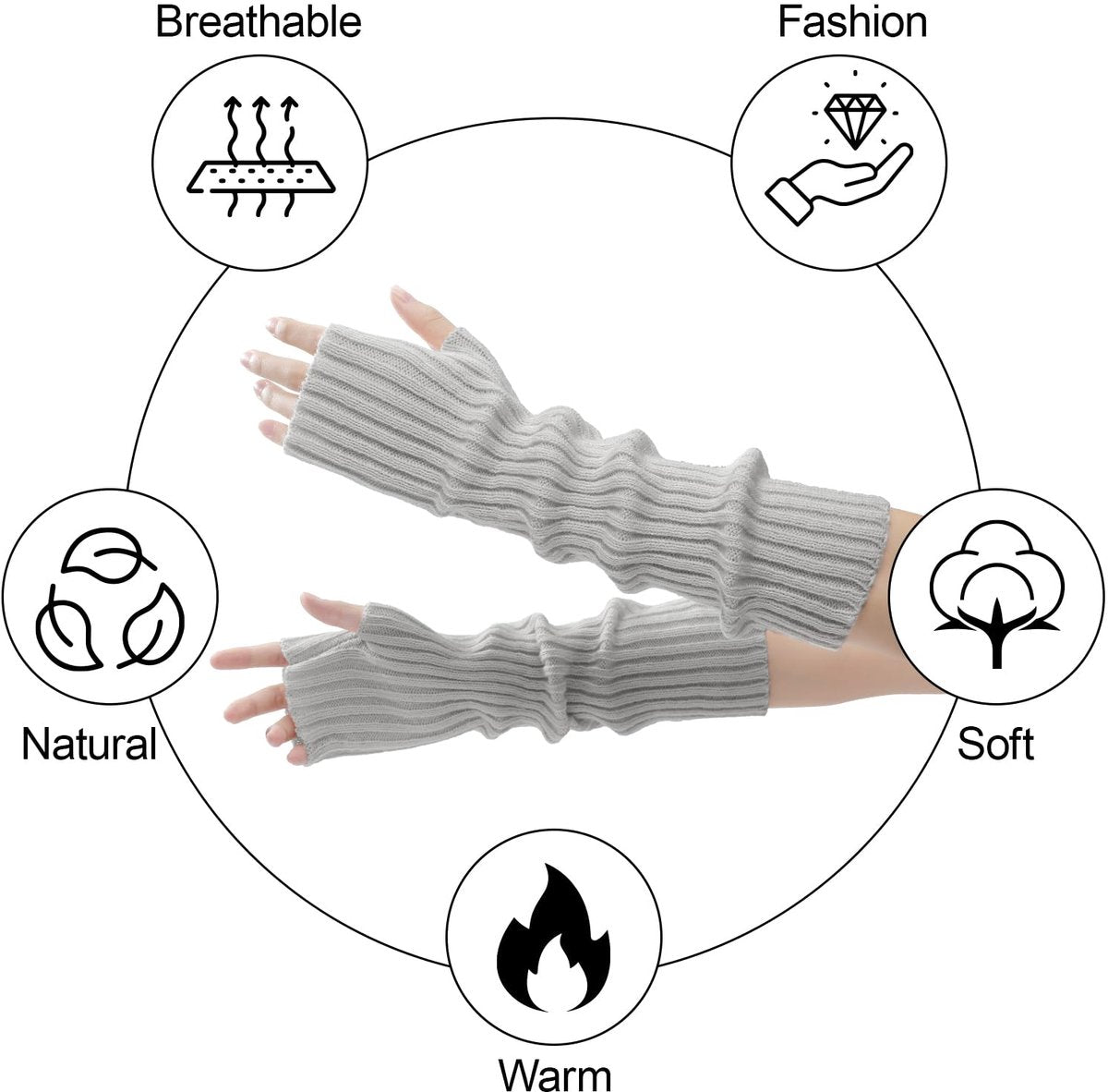 Arm Sleeves - Women's Long Fingerless Knitted Y2K Arm Sleeves - (Gray) - Image 2