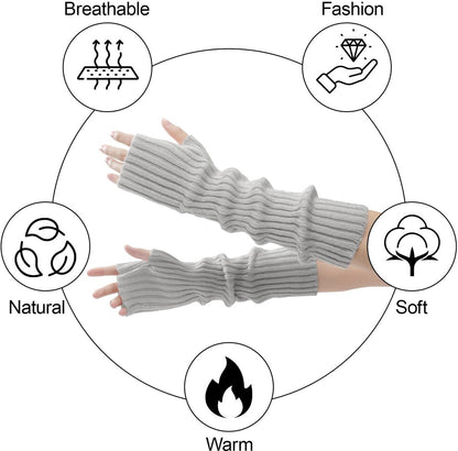 Arm Sleeves - Women's Long Fingerless Knitted Y2K Arm Sleeves - (Gray) - Image 2