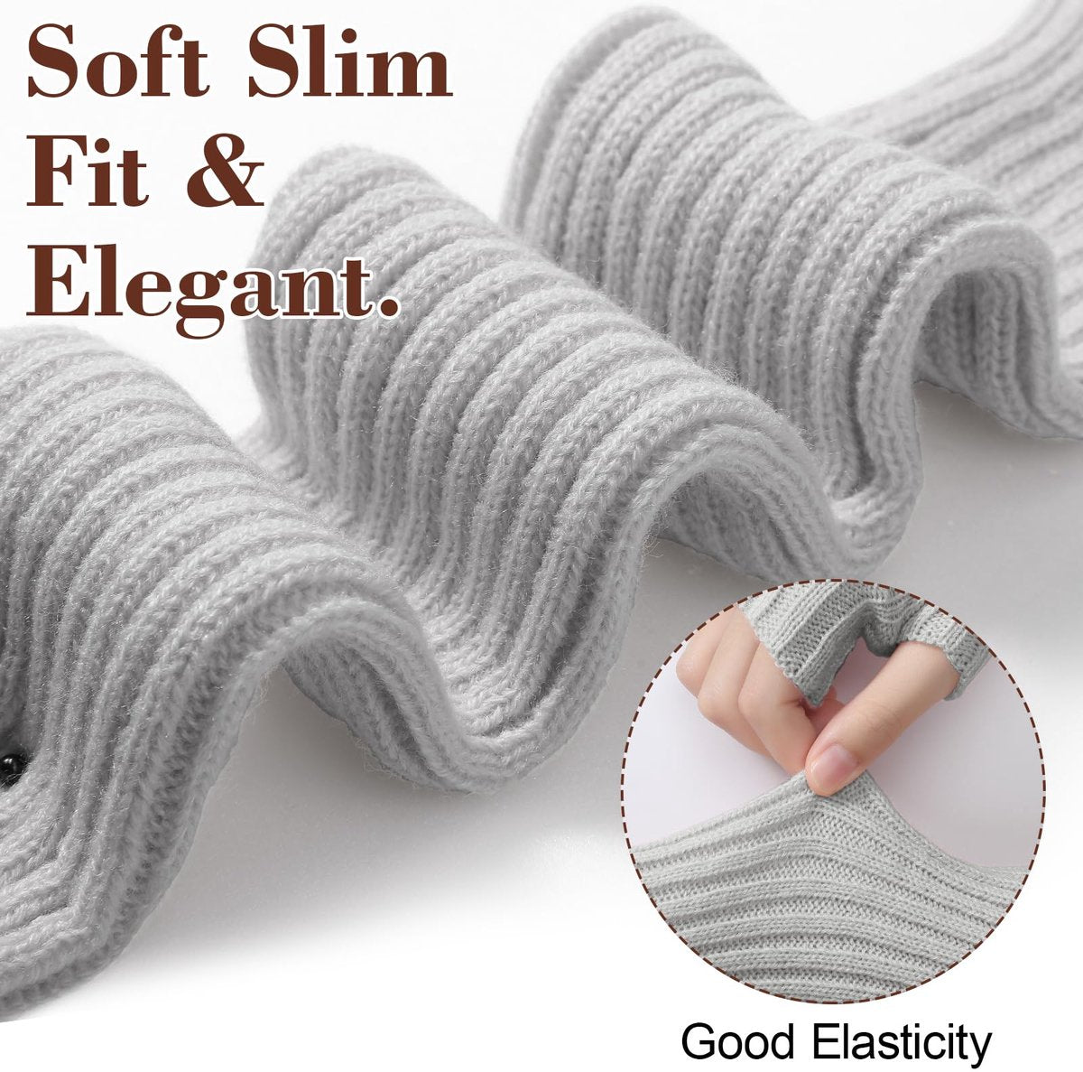 Arm Sleeves - Women's Long Fingerless Knitted Y2K Arm Sleeves - (Gray) - Image 3