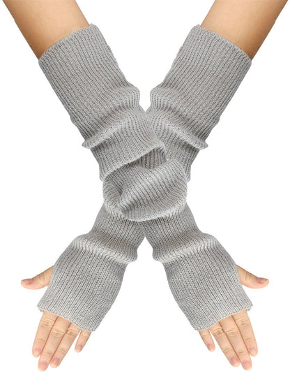 Arm Sleeves - Women's Long Fingerless Knitted Y2K Arm Sleeves - (Gray) - Image 5
