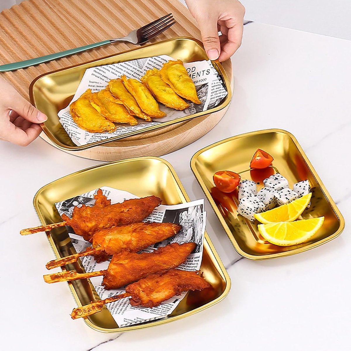 Snackbox Deli Box - Simple stainless steel snack bowl - Fruit and vegetable bowl (gold) - Image 2